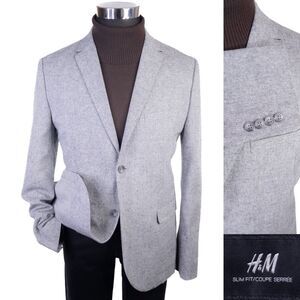 H&M Mens COTTON Blazer Sport Coat Two Button Casual Jacket Sz 42R SLIM FIT GRAY
